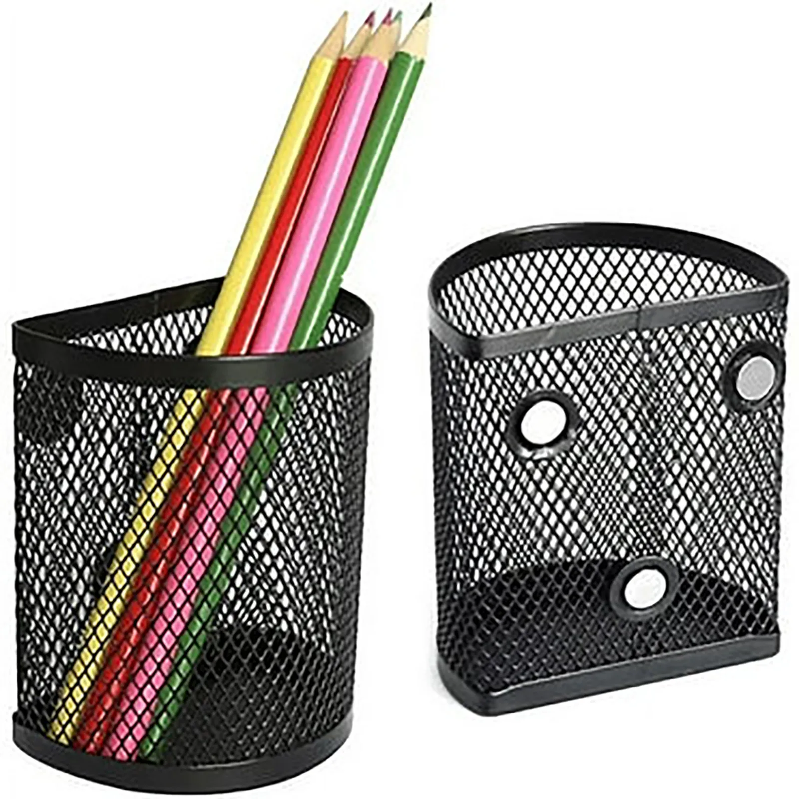 2 Pack Magnetic Pencil Holder Black Semi Circle Mesh Storage Organizer for Cabinet Drawer Office Desk Accessories