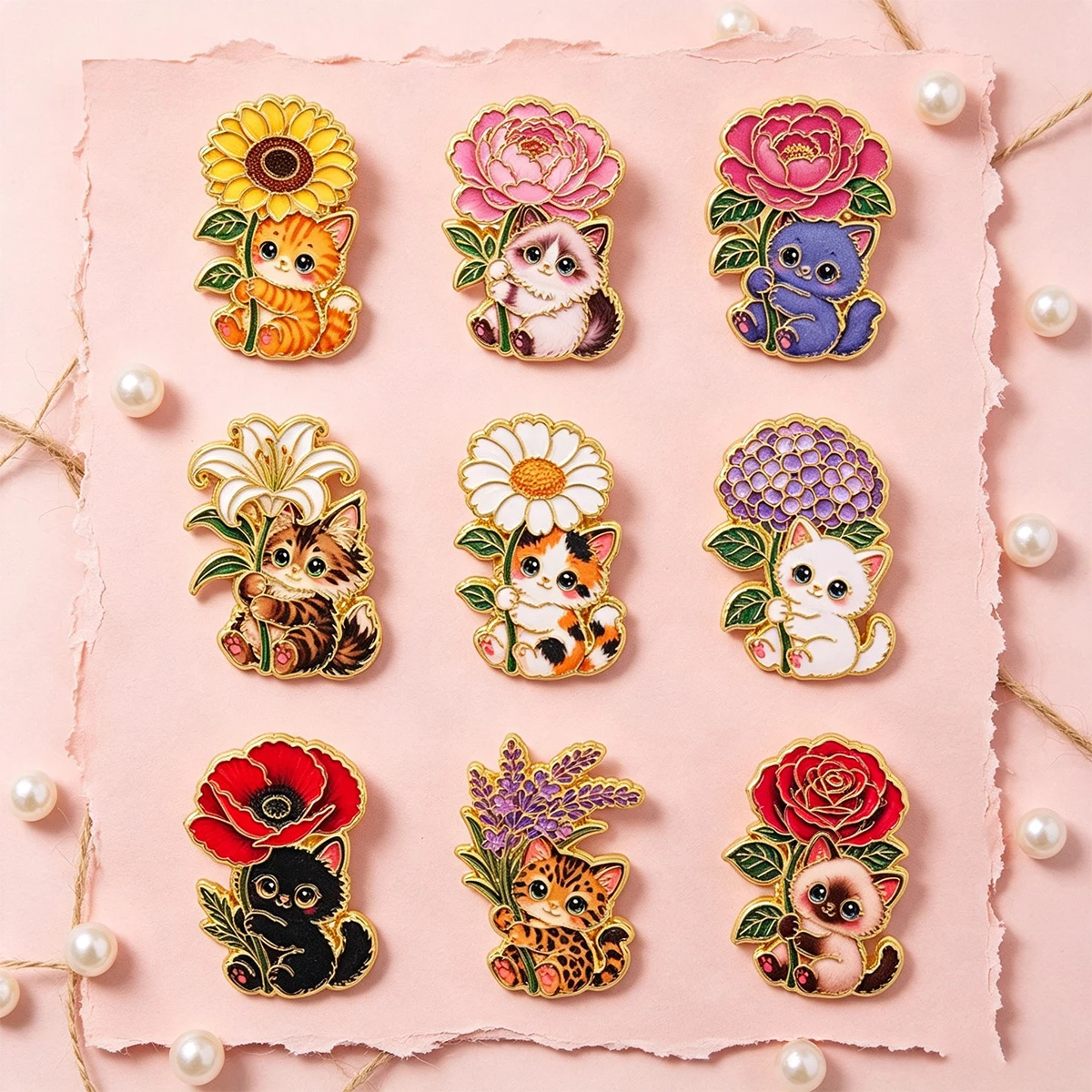 9Pcs Cute Animal Brooches Set Women Vintage Enamel Pins Cartoon Cat Jewelry Fashion Collar Badge Gift Accessories