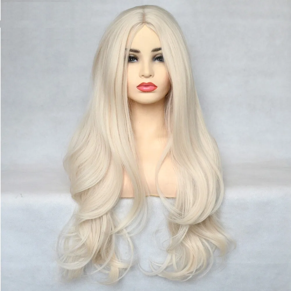 

Platinum blonde Dress Up Wig Long Wavy Heat Resistant Synthetic Hair