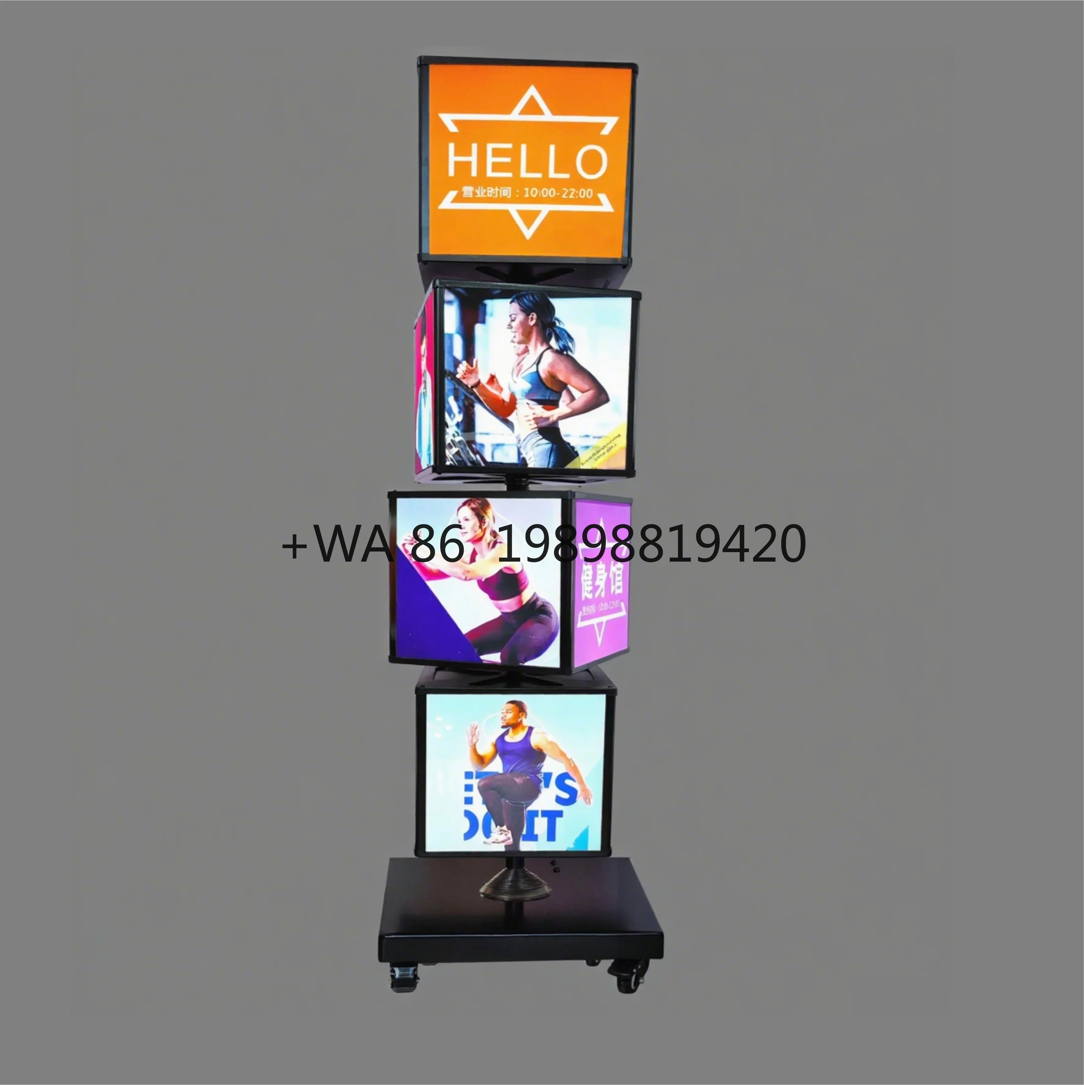 لوحة قائمة الإعلانات LED، مكعب قائم على الأرض، دوار عمودي بأربعة جوانب، لوحة عرض #1