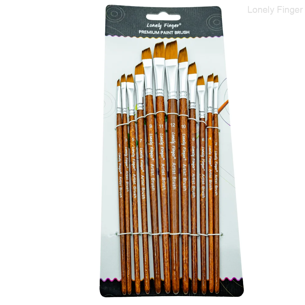 

Angular Paint Brushes,12PCS Professional Angled Paint Brush for Acrylic Watercolor Gouache Oil Painting,Nylon Hair Angled Paintb