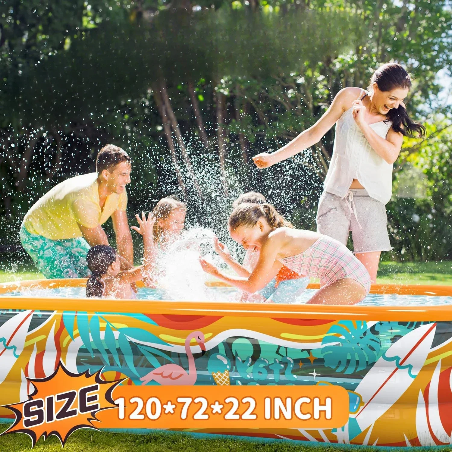 Zwembad voor volwassenen en kinderen, capaciteit 476 gallon, full-size familiezwembad voor achtertuin, 4 reparatiepatches, zomerwaterspeelgoed