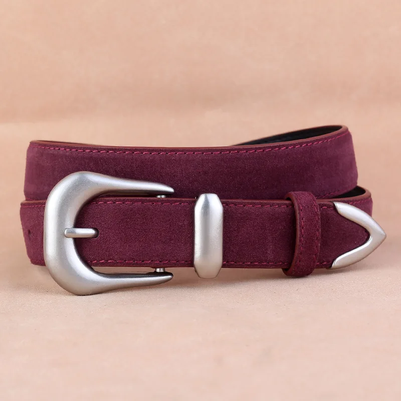 

New Women Suede Leather Belt Pin Buckle Genuine Leather Fashion Decorative Waist Belt For Jeans