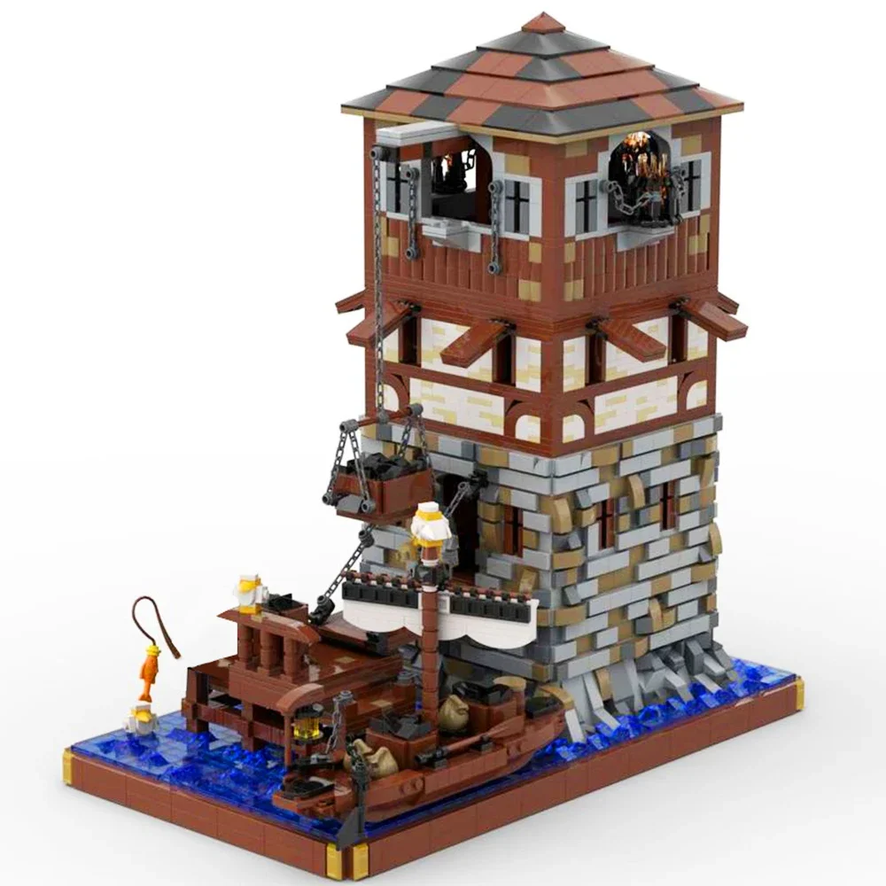 Gobricks moc retro medieval farol vista de rua arquitetura bloco de construção conjunto antigo egito porto torre educação tijolo brinquedos