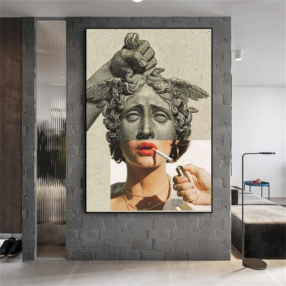 Altered Vintage David Portrait Statue Poster Funny Graffiti Wall Art Print Greek Mythology Sculpture Canvas Painting Home Decor