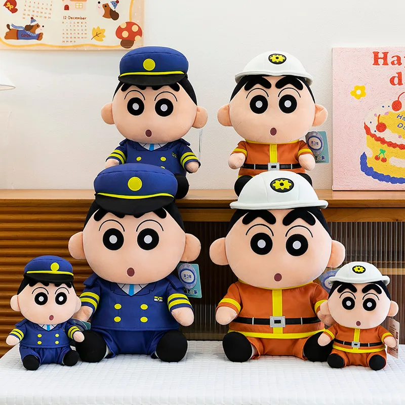 Cute Licensed Crayon Shin Chan Plush Toy Funny Pilot Firefighter Cartoon Stuffed Doll Kids Birthday Xmas Gift for Boys Girls