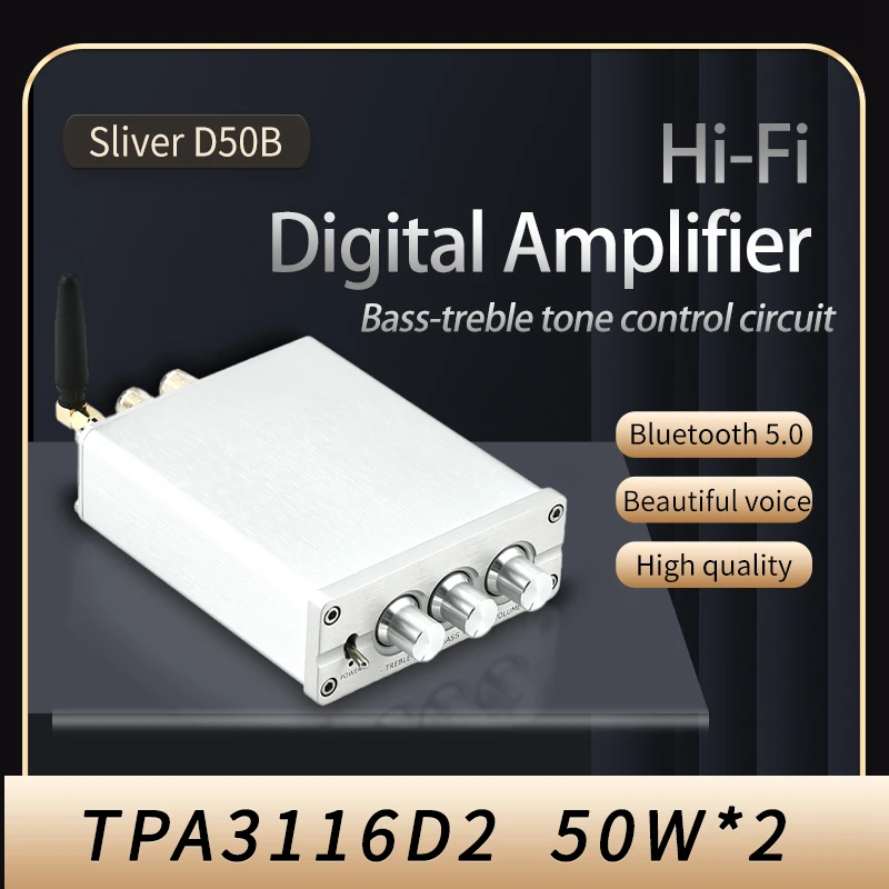 HiFi 2.0 Full Digital Audio Power Amplifier TPA3116D2 50W*2 Bluetooth 5.0 tonal treble and bass adjustment D50B