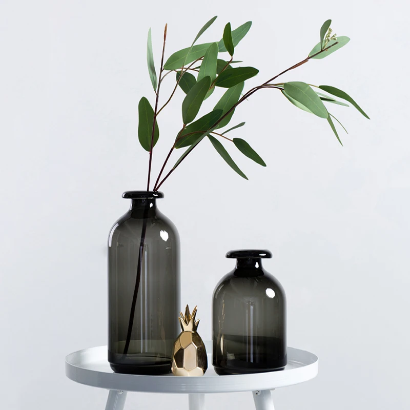 Nordic Glass Vase Black Flower Vases Home Decoration Accessories Living Room Decor Vase Decoration Household Transparent Vases