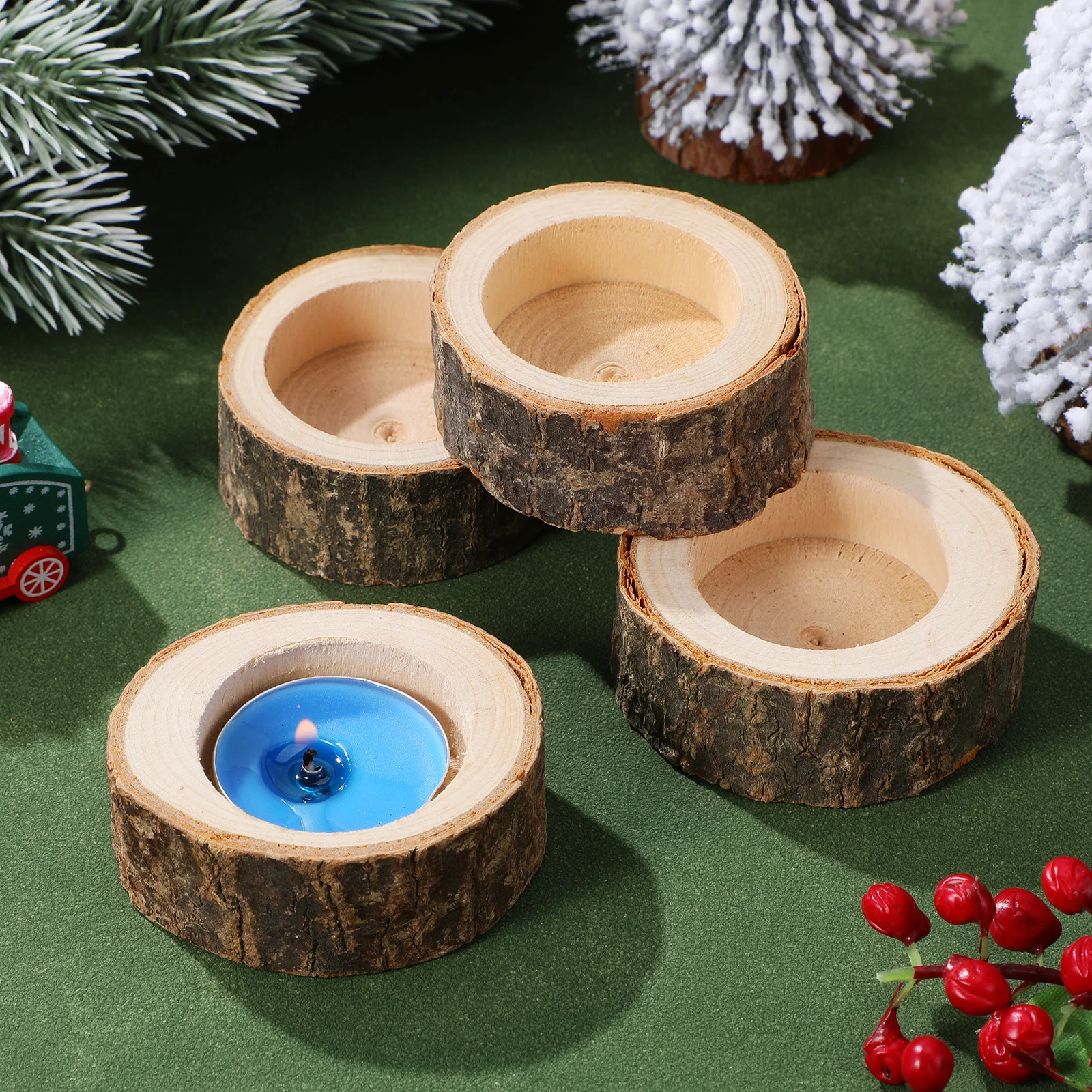 

24 pcs Wooden Tealight Holders Natural Wood Slices Rustic Farmhouse Centerpieces For Table Decor, Wedding, Holiday,