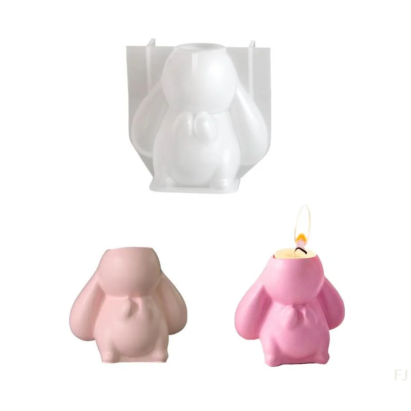 [YU]3D Rabbit Silicone Mold Bunny Aromatherapy Cup Gypsum Candle Mold Easter DIY Craft Moulds Reusable Handmade Tool Home Decor