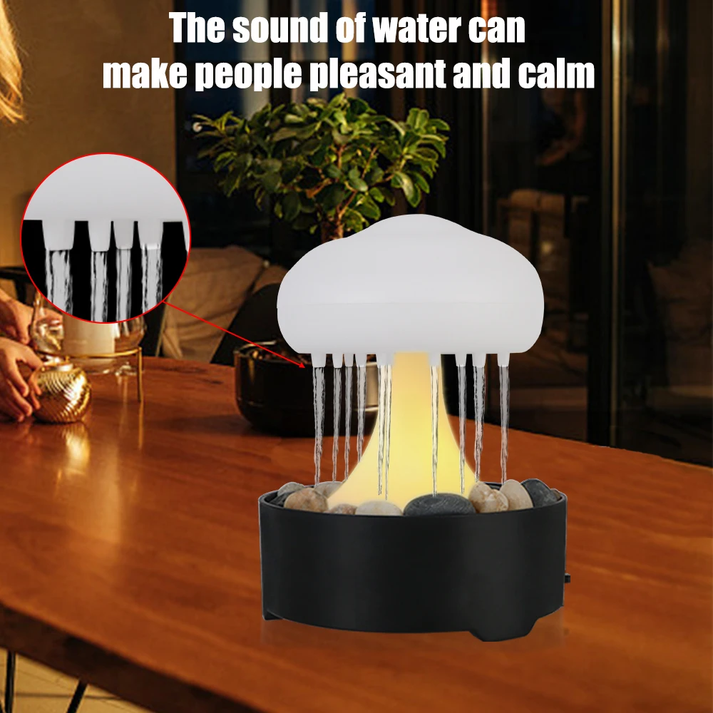 For Home Bedroom Electric Portable Fountain Light Mushroom Lamp Rain Cloud Night Light Warm White Lights