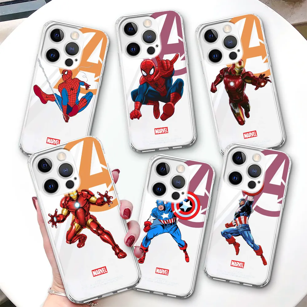 Marvel Spiderman Iron Man Phone Case for Apple iPhone 14 16 7 8 12 13 Mini 15 Plus X XS XR 11 Pro Max Transparent Soft TPU Cover