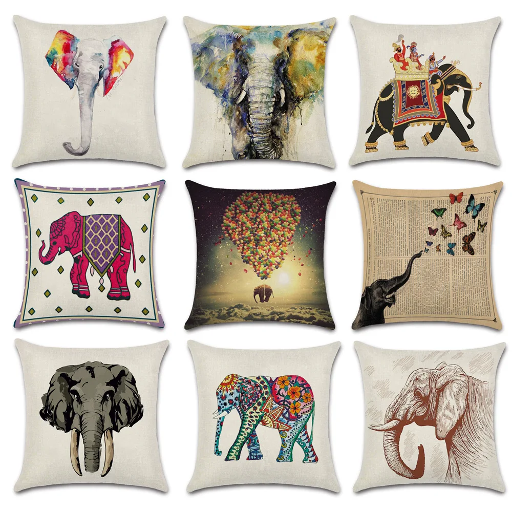 

Boho Elephant Pillowcase Egyptian Elephant Cotton Linen Pillow Case Bed Sofa Home Decor Pillow Covers 45x45cm for Bedroom