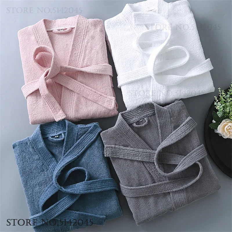Cotton Kimono Bathrobe Gown Terry Towel Water Absorption Couple Robe Negligee Spring Autumn New Sleepwear Home Dress Loungewear