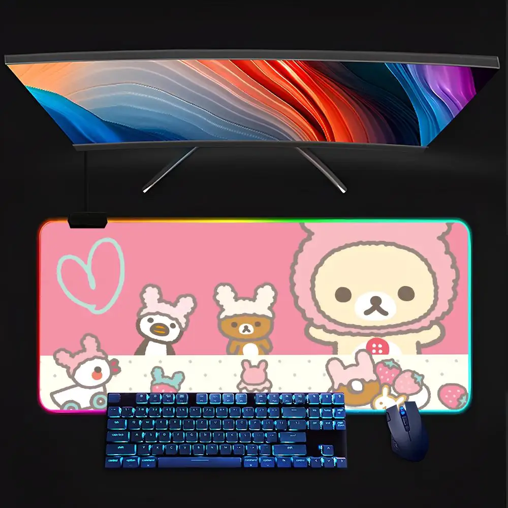 Japan SAN-X Rilakkuma cute Mouse Pad RGB Pc Gamer Keyboard LED Glowing  Rubber Gaming Computer Mause pads Cute Cartoon Gaming Co