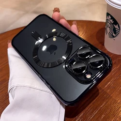 TPU Plating For Magesafe Case For iPhone 16 15 14 13 12 11 Pro Max Plus Magnetic Wireless Charging Full Lens Protect Clear Cover
