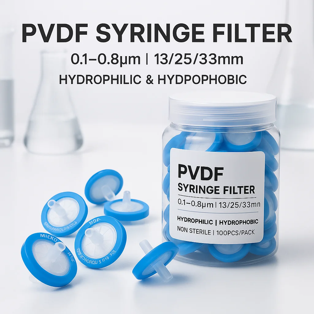 Hydrophilic PVDF Syringe Filter 0.1μm-0.8um High Flow, Low Extractables Non-Sterile 100PCS/Pack