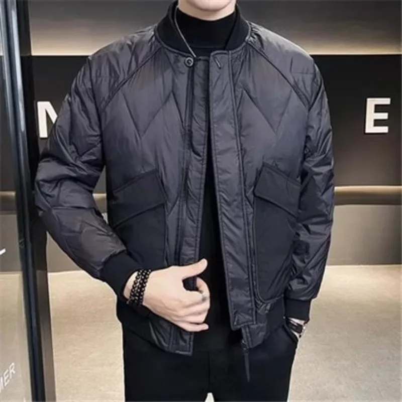 Trendy Casual Thickening Warm Outwear Large Size Solid Color Outcoat Men Winter Stand-up Collar Down Jacket Male Korean Style