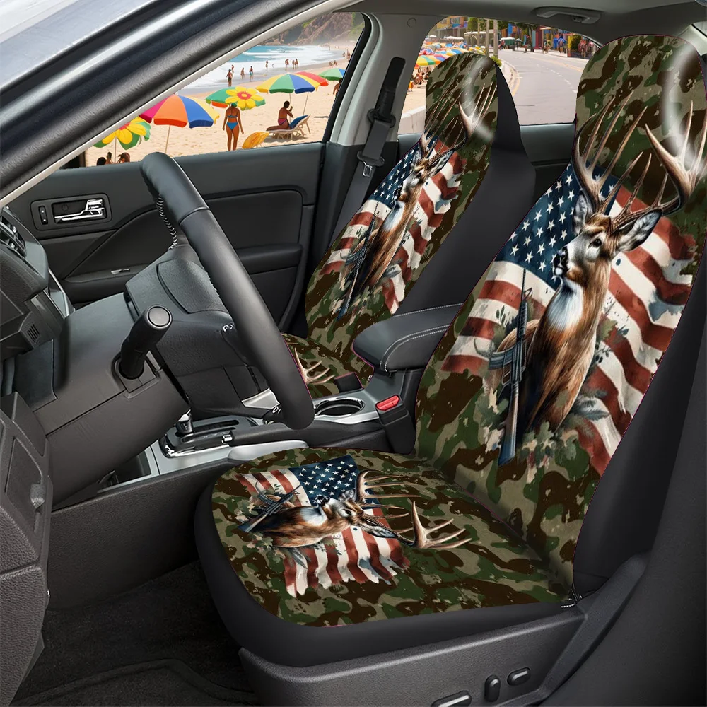 Car Seat Covers - Halloween Christmas New Year Easter Lucky Gift For Friends Premium Polyester With Deer Flag Rifle Patterns Uni