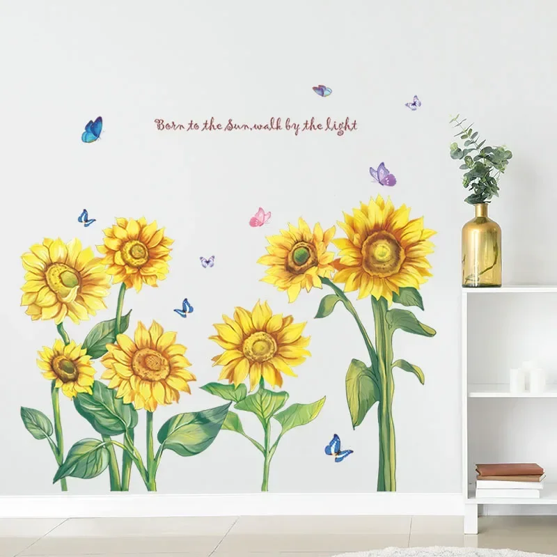 Garden fresh sunflower bedroom living room vestibule commercial wall beautification decorative wall stickers room decoration