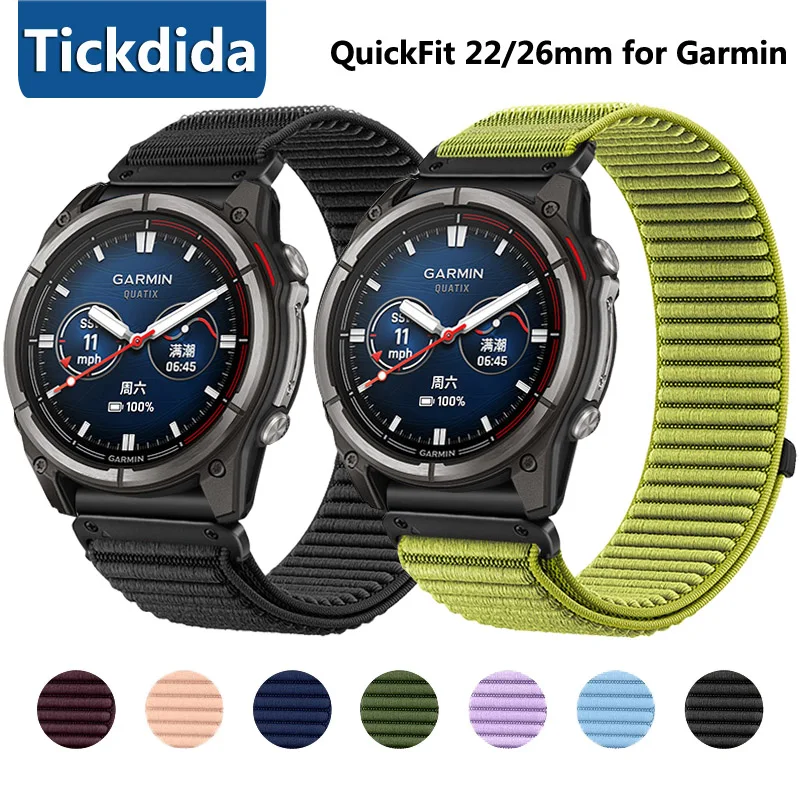 Garmin Quatix 8、Fenix 8、7X、6X、6、5、5X Plus、Enduro 47/51mm、Tactix 7 Pro、Forerunner 970、965対応 ナイロン製時計バンド/ストラップ