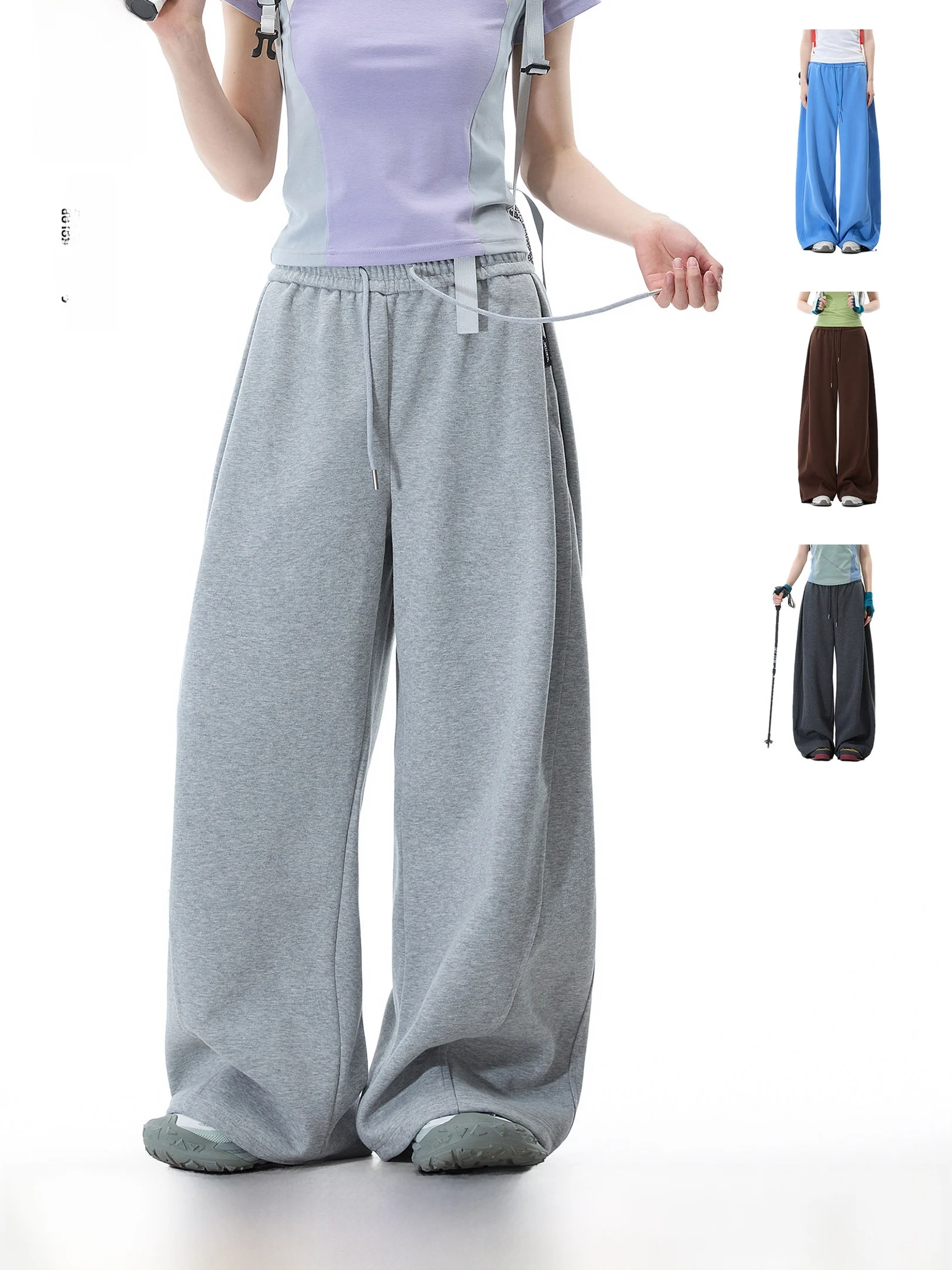 

Спортивные брюки OWOX: повседневные, свободные, с плиссировкой, прямого кроя, из полиэстера, для создания расслабленного образа