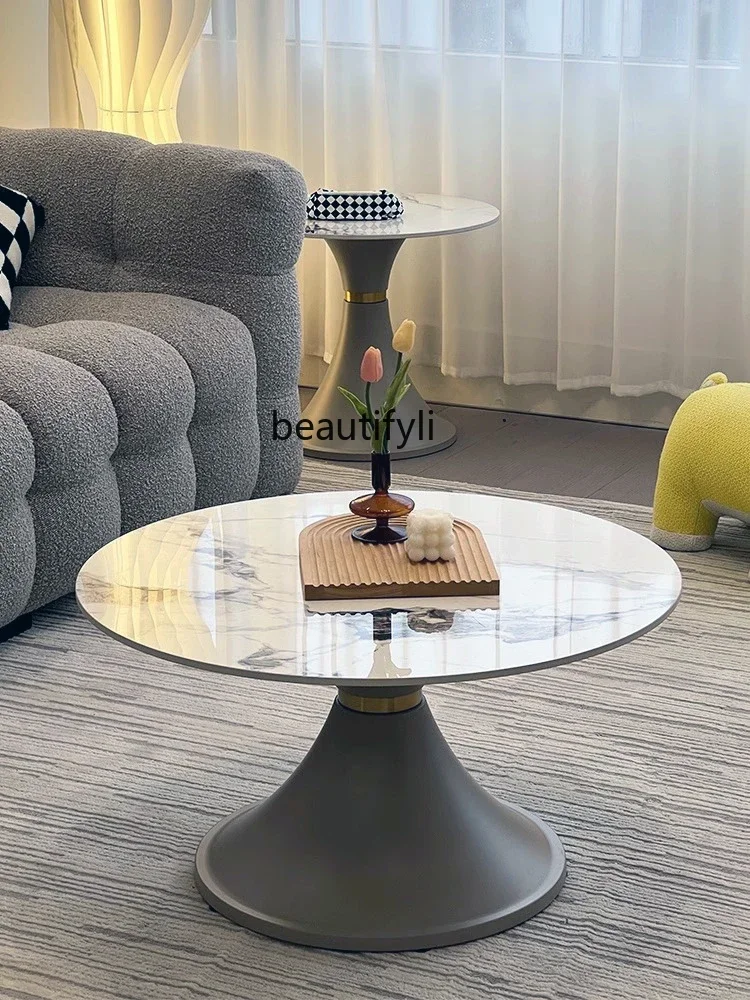 Cream wind rock slab coffee table French light luxury modern simple size round combination household living room tea table