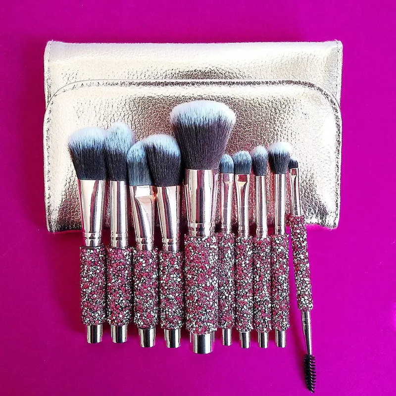 

11 Portable, Handcrafted High-end Diamond-encrusted Pink Makeup makeup brushes tools For Makeup Renewal