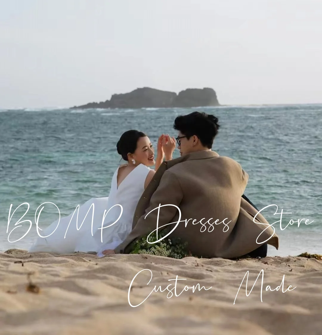 BOMP فستان زفاف أنيق ثلاثي الأبعاد على شكل زهور رقبة دائرية بطول الأرض من الساتان الأبيض كوريا تبادل لاطلاق النار فستان استقبال الزفاف حسب الطلب