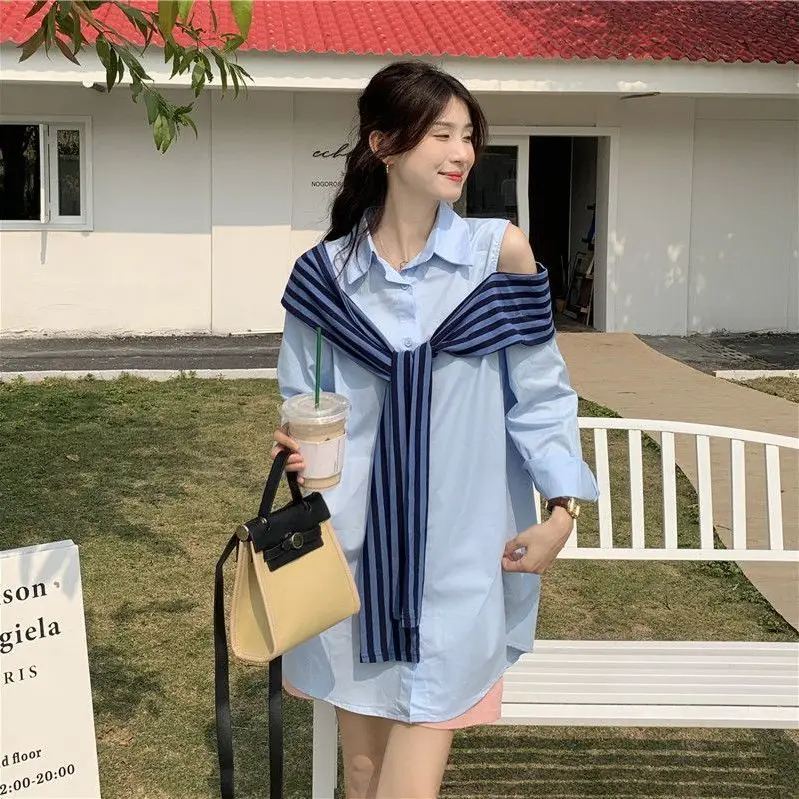 Off Shoulder Shirt Dress Women's Autumn Design Sense New Niche Artistic Sense Chic Short Skirt