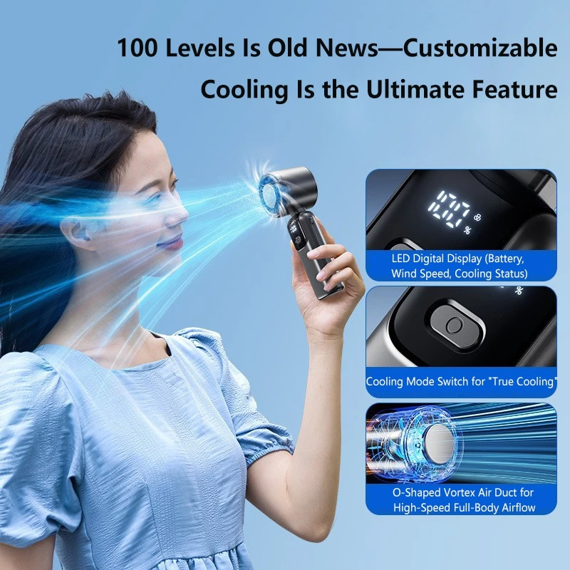 Lenovo Portable Fan Handheld Cooling Fan 100 Levels Foldable Rechargeable Strong Wind Air Cooler Digital Display Long Battery image 5