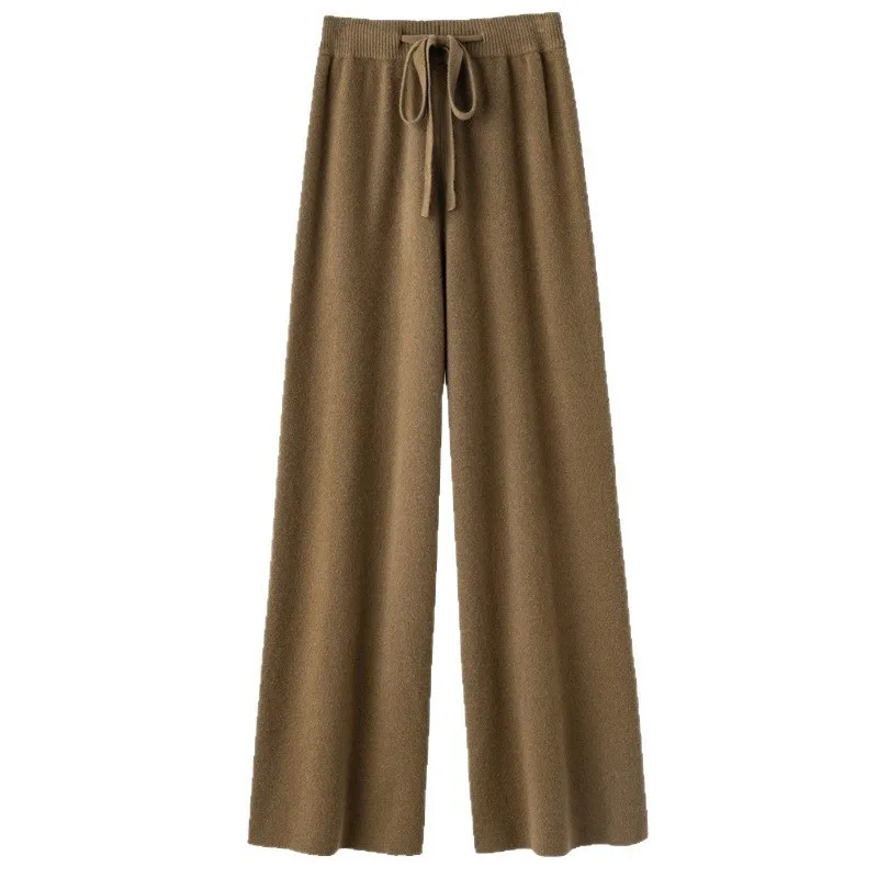 Loose Fit Drawstring Pants with Straight Leg High Waist Medium Stretch Women Pants Commuter Style Elegant Relaxed Fit Autumn