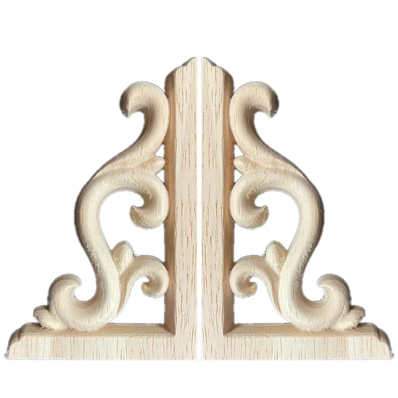 2PCS 10cm Unpainted Woodcarving Corner Decal Onlay Oak Applique Frame Home Furniture Wall Cabinet Door Decor Craft 3D Flower