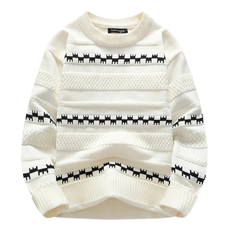 

Casual Thiened Knitted Sweater for Teens And Men round Ne Letter Embroidery Winter New Sle Lazy Faion Color Top