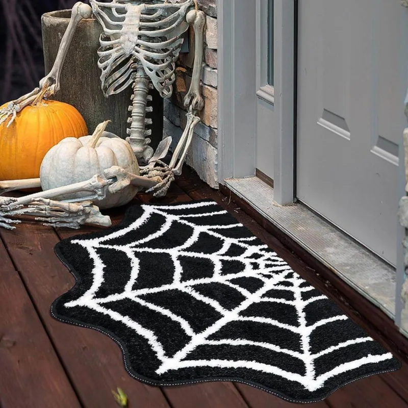 Gothic Spider Web Bedroom Floor Mat Carpet Rug Fluffy Absorbent O-Carpet Soft Plush Bathroom Doormat Living Room Home Decoration