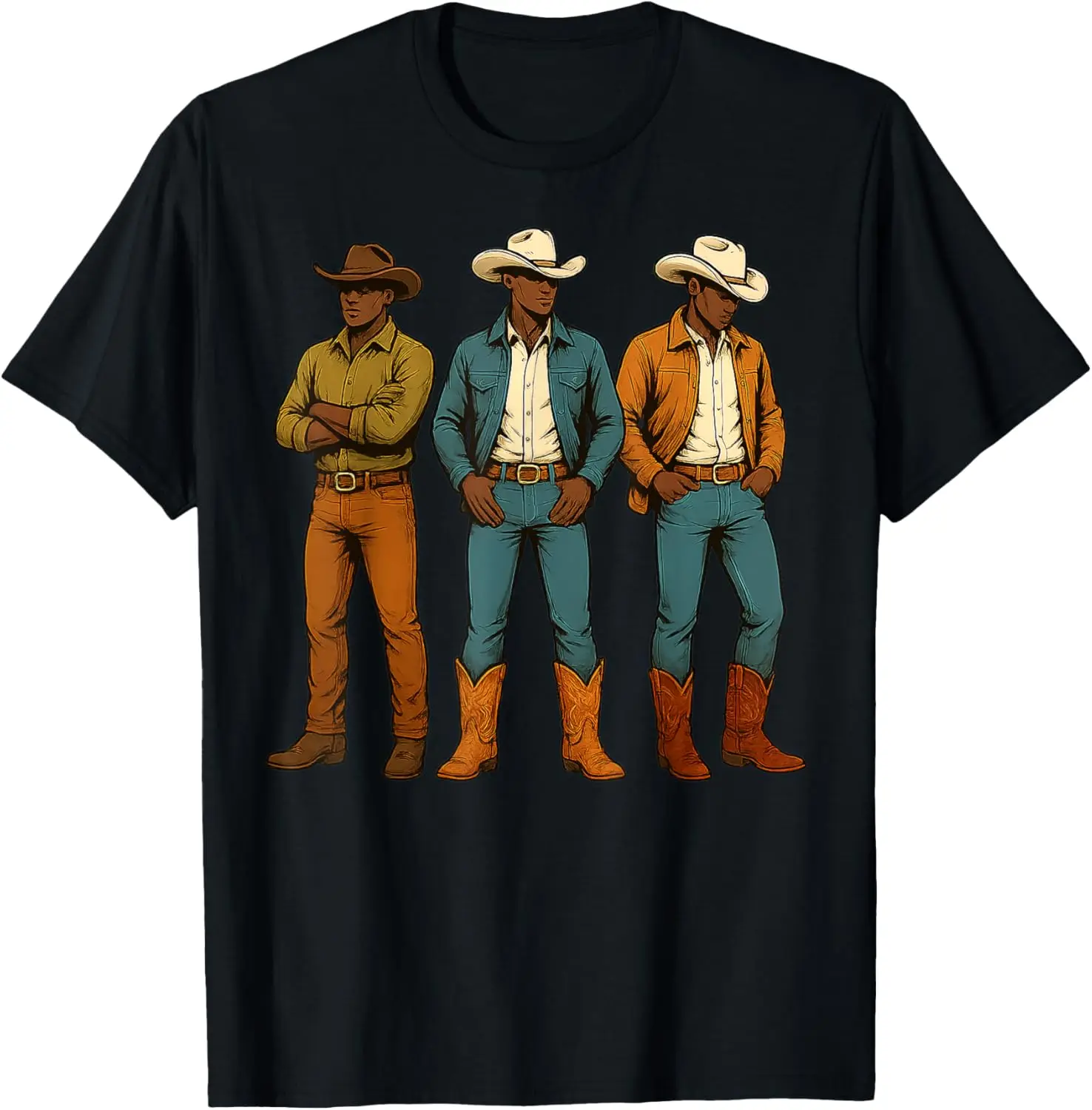 Black Cowboy Western Rodeo Melanin History Texas Boy Men T-Shirt 100% Cotton Trendy Y2K Short-Sleeve Tee-Soft, Quick-Drying,