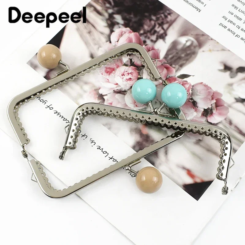 Deepeel  5/10Pcs 12.5cm Metal Bag Handle Colored Bead  Kiss lock for DIY Handbag Sewing Brackets Purse Frame Handles Making Bags