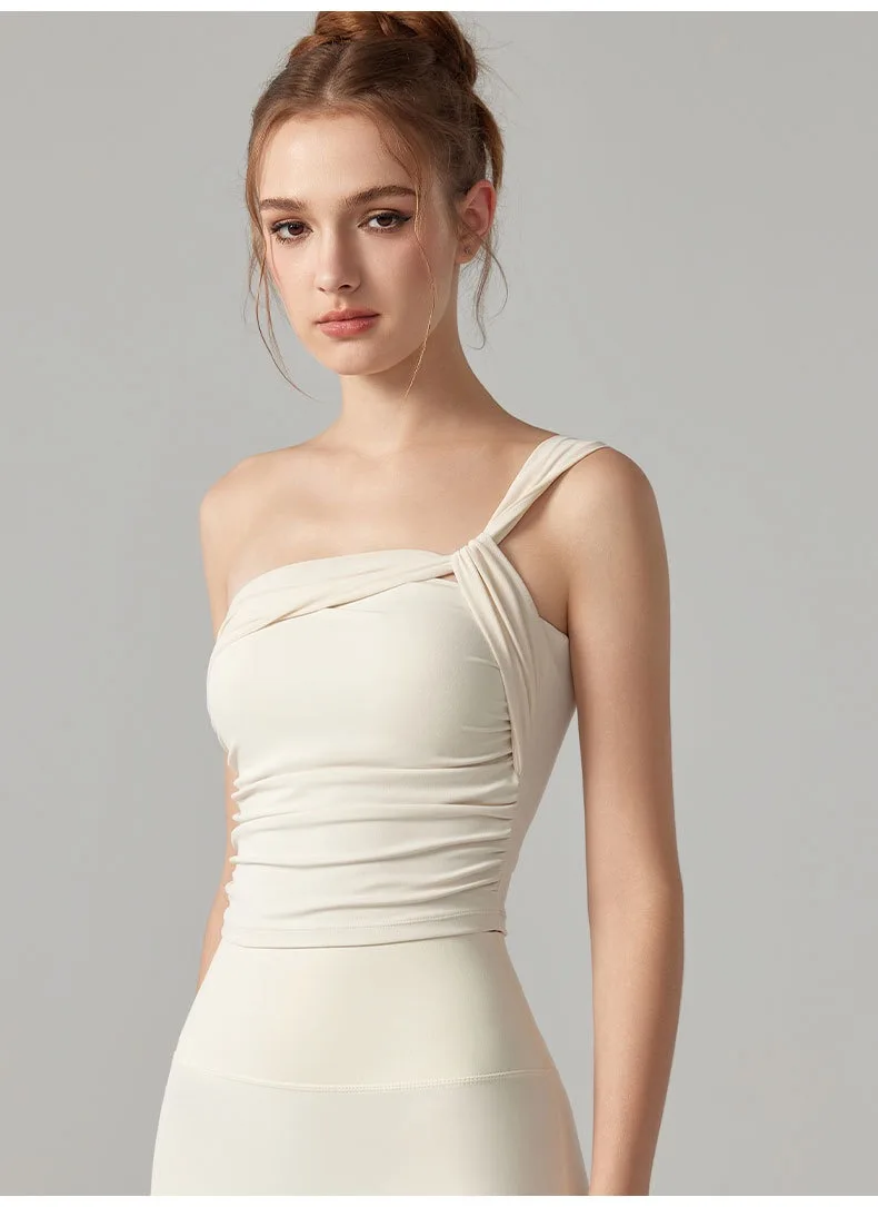 Ein-Schulter-Yoga-BH für Damen, stoßfeste, hochintensive Sportunterwäsche, feste Cups, Lauf-Fitness-Weste, Yoga-Bekleidung, Oberteil-Set – Detail 12