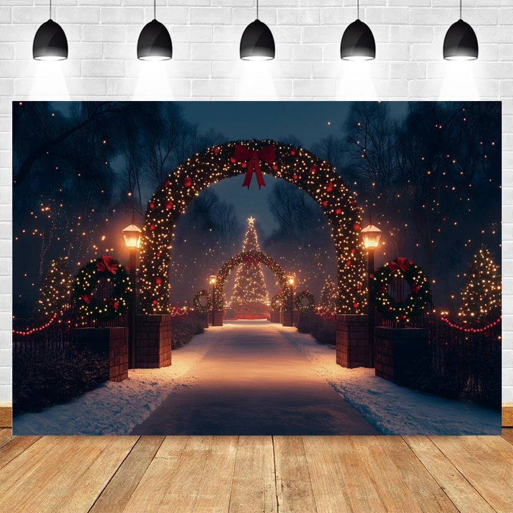 Christmas Backdrop Photography Forest Snowy Night Light Background Photographic Xmas Tree Outdoor Party Decor Photo Studio Prop
