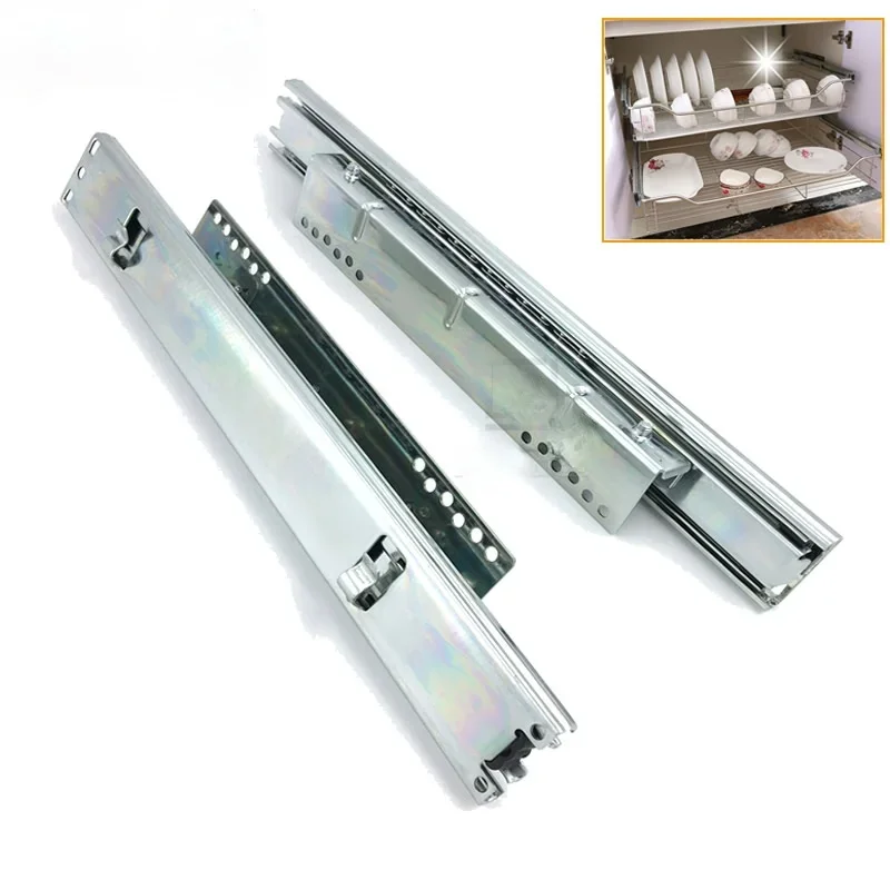yesPull basket track, Kitchen cabinet drawer Buffered slide rail, Side and bottom installation Adjustable width With damping buf