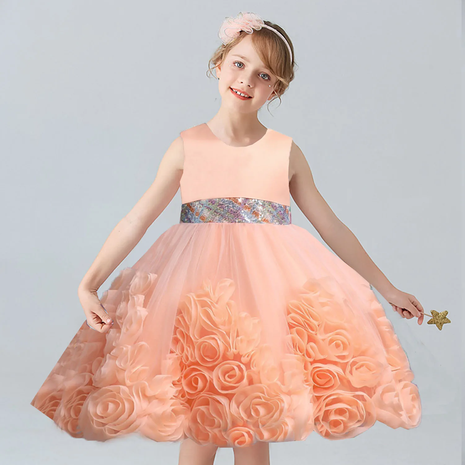 Michella Fashion Little Big Girls 2-10 Years Big Flower Flower Girl Birthday Pageant Party Holiday Dress