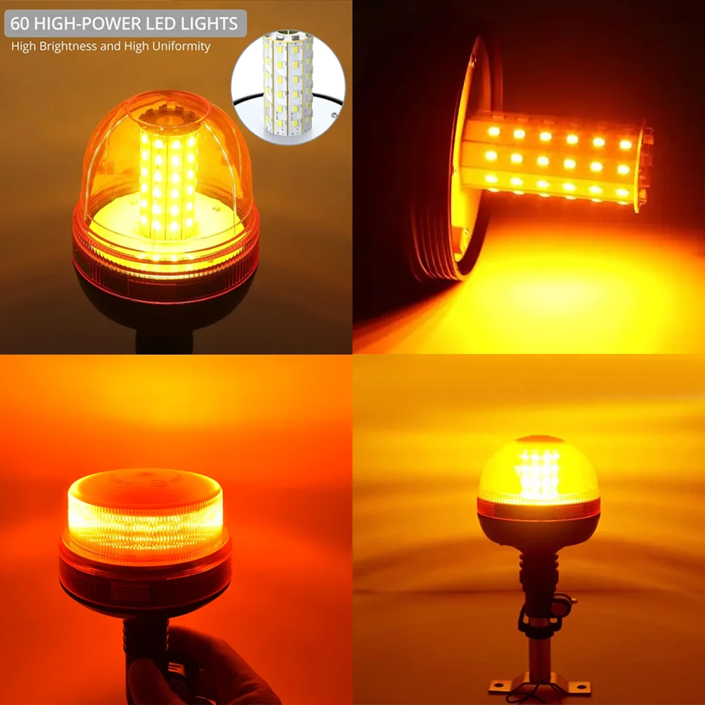 JALN7 LED Beacon Warning Signal Light Tractor Amber for John Deere Rotating Flash Strobe Lamp Forestry with Base Bracket Pole