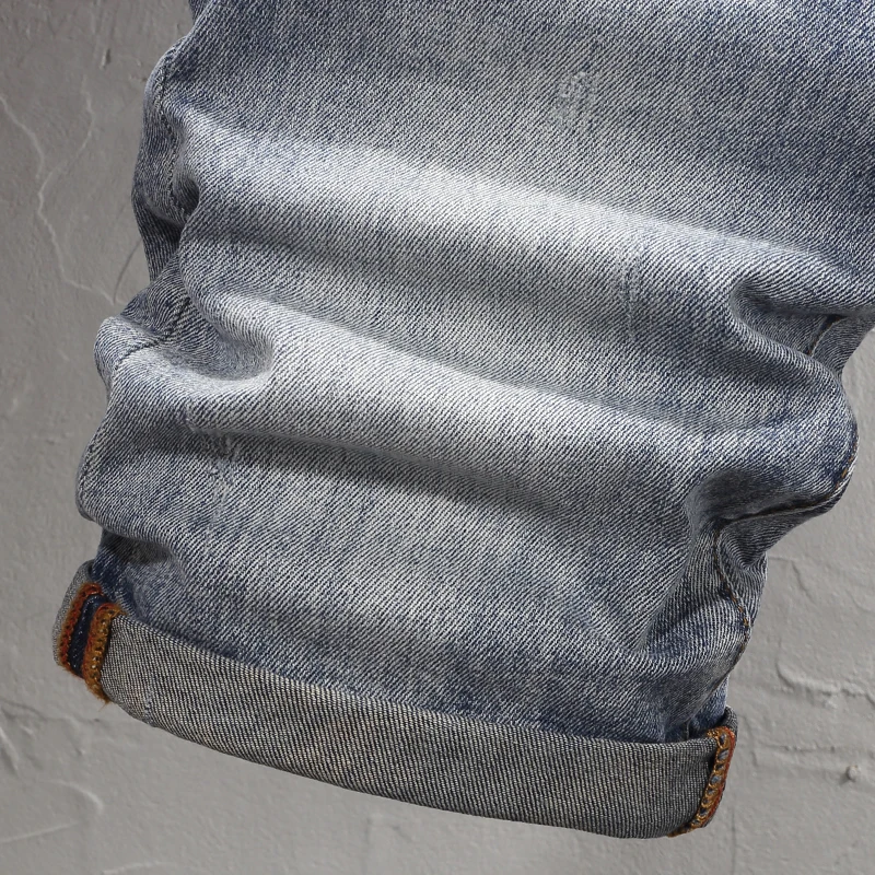 Summer Simple Fashion Men Jeans Retro Washed Blue Elastic Vintage Short Jeans Homme Embroidery Designer Casual Denim Shorts Men