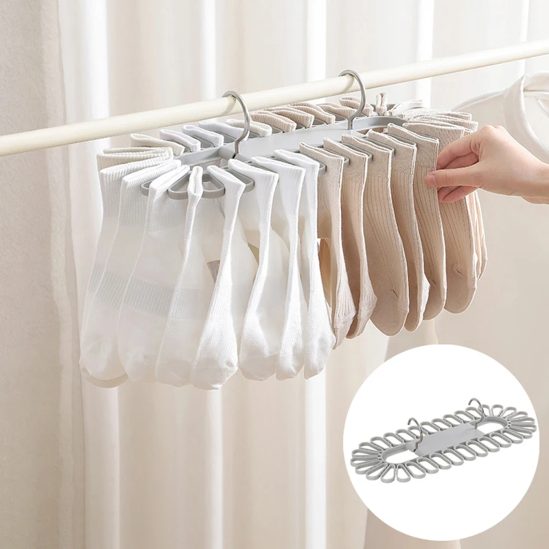 1/2pcs Space Saving Durable Folding Socks Drying Rack Multifunctional Clothes Hanger With 32 Clips Stable Underwear Hanging Clip
