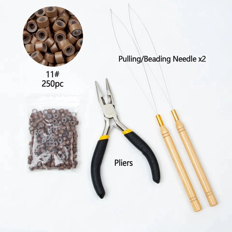 Microlink Hair Extension Tools Metal Steel Pliers & Micro Nano Ring Beads & Needles for Micro Loop Human Hair Extensions