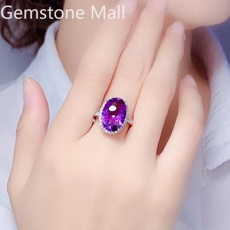 

6ct VVS Grade Natural Amethyst Ring for Party 10mm*14mm Amethyst 925 Silver Jewelry Classic Silver Crystal Ring