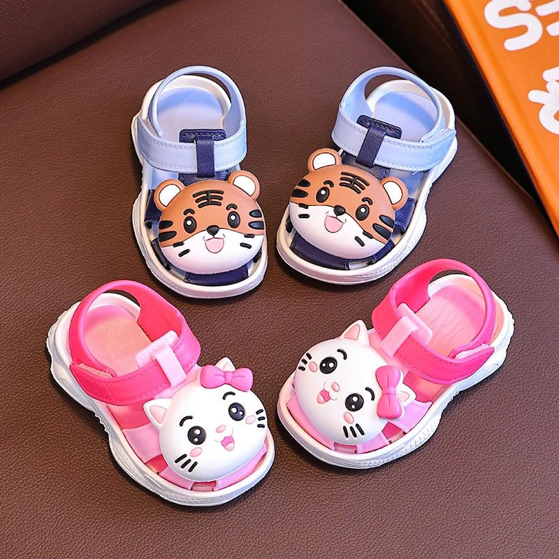 Summer Aged 0-5 Cute Cartoon Toddler Baby Shoes For Boys Girls Non-Slip Soft-Soled Children Home Kids Sandals With Covered Toes