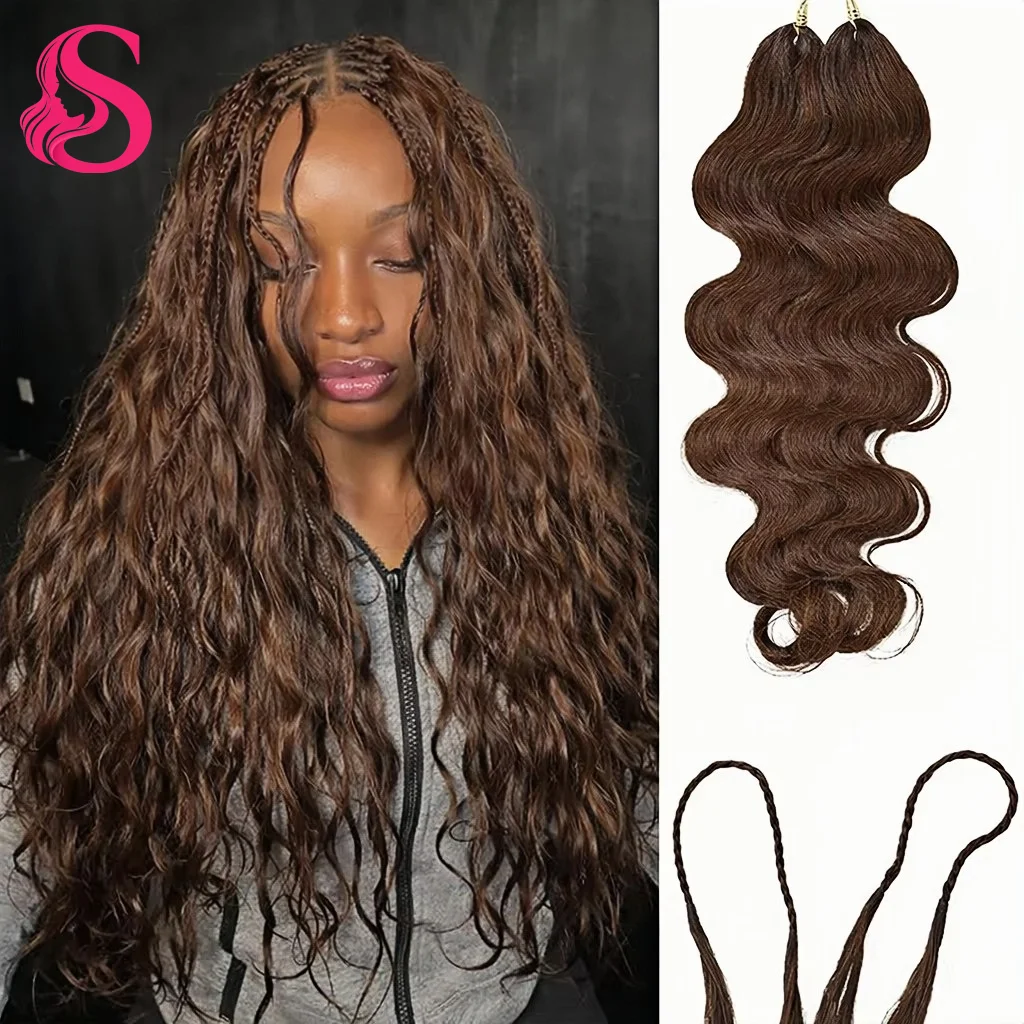 Smilegirl Cheveux Humains Ondulés Chocolat Marron pour Crochet, Tresses Bohèmes au Crochet Sans Nœuds, Crochet Miracle Knots, 100% Cheveux Humains Bruts