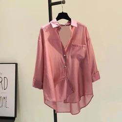 Women Summer Casual Streetwear Loose Irregular Thin Shirts Trendy Solid Long Sleeve All Match Blouse Simple Sunscreen Top Blusas