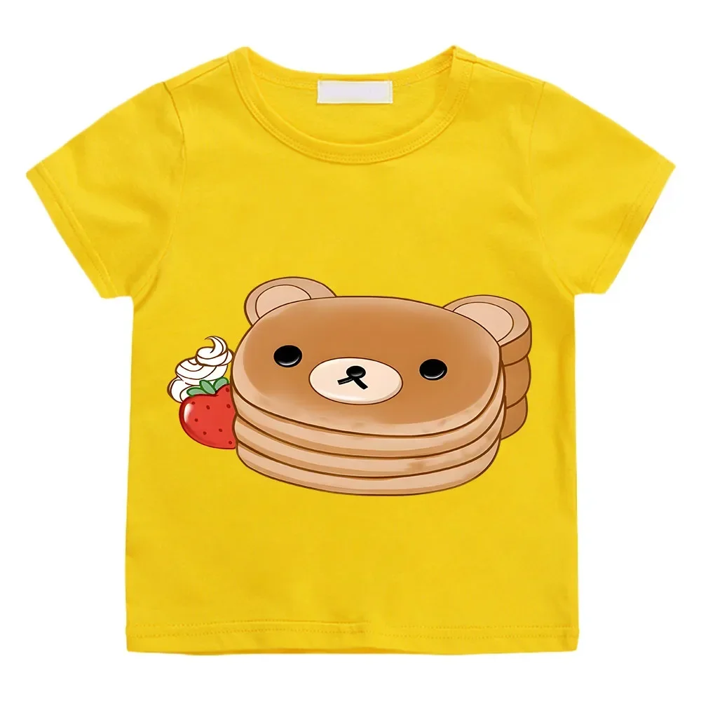 

Rilakkuma Bear Mascotte Pancake T-Shirts for Kids 100% Cotton Tees O Neck Short Sleeve T Shirts Classic Clothes Boys Girls Tees